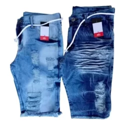 kit 2 Bermudas Shorts Jeans Tradicional Masculino Rasgado