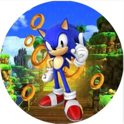 PAINEL E LATERAL DE FESTA  DO TEMA SONIC SUBLIMADO NO TECIDO COM ACABAMENTO NO ELÁSTICO.