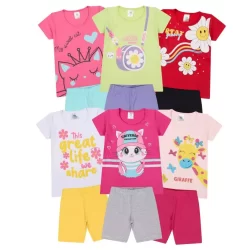 Kit Sortido 8 Peças de Roupas Bebe Menina Conjunto Ciclista Tamanho 1 ao 10