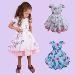 Vestido Infantil Borboletas Rosa Aniversário Florista Festa