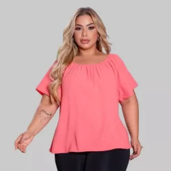 Blusa lisa plus size com mangas soltinha fresquinha confortável ombro a ombro chique