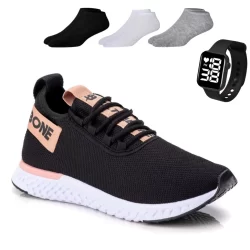 Kit Tenis Feminino Macio Para Treinos Corridas + 3 pares de meia e Relogio Digital