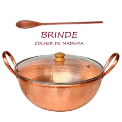 Tacho De Cobre Puro 10 Litros Alças Em Cobre Com Tampa De Vidro Temperada