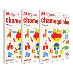 Kit Papel Sulfite A4 Chamequinho Pacote 100 Folhas Chamex Branco Resma Escolar Desenhar Pintar