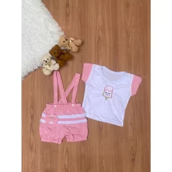 Jardineira com camisa bebê recém-nascida 0-3 meses princesa picolé 2 peças