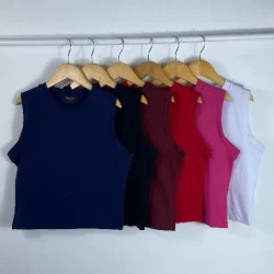 Cropped Regata Algodão Varias Cores Liso Básico, Regata Croped