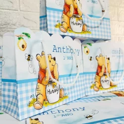 Sacolinha personalizada lembrança festa infantil ursinho pooh sacola lembrancinha aniversário menino mimo bolsinha