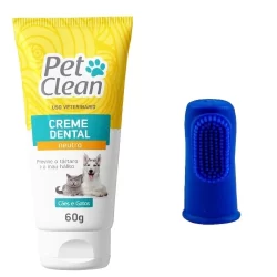 Kit Creme Dental Sabor Neutro + 1 Un Escova Dedeira para Cães E Gato Pet Clean Cachorro Gato