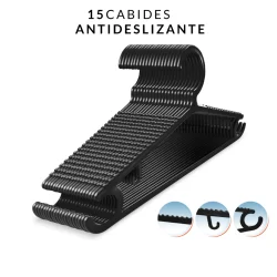 Cabide Adulto 39cm Reforçado Preto Antideslizante com Cava 15 Unidades