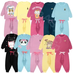 Kit 10 Peças Conjunto Infantil Inverno Liso e Estampado Menina (5 Blusas + 5 Calças)