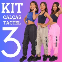 PROMOÇAO KIT 3 Calça Infantil Feminina Para Meninas Estilosas Calça Jogger Cargo 4 Bolso Tecido Tactel Moda Crianças