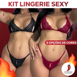 Kit com 2 Conjuntos de Lingerie em Renda Fio Dental – Conjunto Apressadinha Moda Íntima