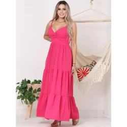 vestido longo babado tres marias alcinha bojo gola v nó moda blogueira