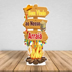 Totem Placa Display MDF Adesivado Pézinho Festa Junina Setas Placa 65cm