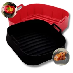 Kit 2 Formas de Silicone Quadrada 16cm Assadeira Air Fryer com Alça