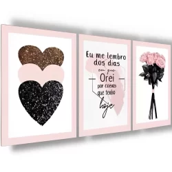 Quadros Decorativos Sala, Quarto, Escritório Decoração Flores, eu me lembro oração, coração Rosa