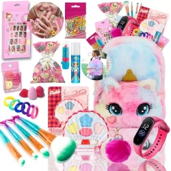 Kit Maquiagem Infantil Completo e Seguro com Mochila de Pelúcia Fofa, Presente para Criança Menin