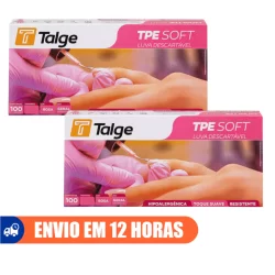 200 Luvas TPE Rosa Sem Pó Talge