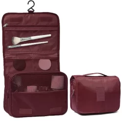 Necessaire Feminina Grande para Viagem, à Prova d’Água, Dobrável com Gancho e Várias Divisórias para Cosméticos