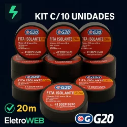 Fita Isolante 20 Metros Anti-chama  Kit com 05 ou 10 - Cores Preta/azul/vermelha Promoção Oferta