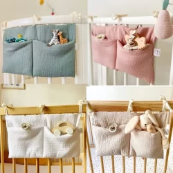 Bolsa de armazenamento de pano algodão do bebê para berço com 2 bolsos recém-nascido maternidade brinquedo do bebê
