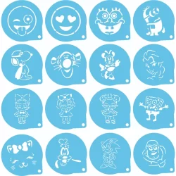 kit Stencil Personagens (18) Infantis 16 Moldes 7x7cm
