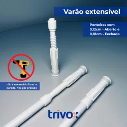 Varão Extensível Ajustável 0,50cm à 1,50m Cortina Box Banheiro Suporte Extensivo Regulável Sem Furos