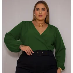 Blusa Feminina Cropped Manga Longa Bufante Solta Plus Size