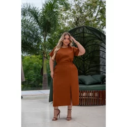 CLASS Conjunto Plus Size Blusa + Saia Midi com Fenda Lateral | Alfaiataria Premium | G/GG (42-48)