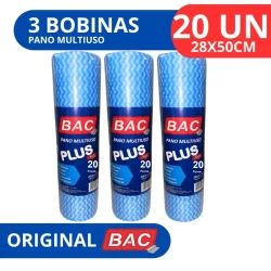 Kit 3 Rolo Bobina Pano Multiuso Tipo Perfex 10 Metros 20 Panos - Original BAC