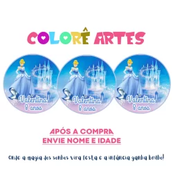 100 Adesivos Cinderela Personalizados 5x5 - Fazemos qualquer tema Adesivos Para Festas