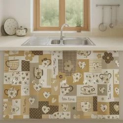 Cortina Cozinha Estampada para Pia 2,80x0,90cm - 2 Partes com Passante, Sem Ilhós