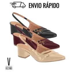 Scarpin Feminino Slingback Vizzano Salto Bloco – Elegante Confortável Social Formal Moda Outono