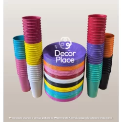 Kit 50 Copos 330ml + 50 Pratos Fundos de Plástico para Festas, Merenda, Crianças - Várias Cores