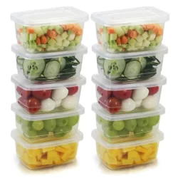Kit 10 Potes Marmita Fit 400ML Livre De BPA Retangular Com Tampa Freezer Micro-ondas Alimentos Organizador