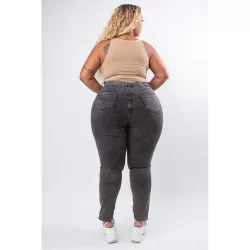 CALÇA JEANS PLUS SIZE CINZA FEMININA CINTURA ALTA PREMIUM COM LYCRA EMPINA BUMBUM