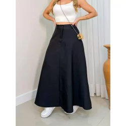 Saia Longa Feminina Con Ziper Alfaiataria Moda Evangélica Casual Básica Inverno Cintura Alta