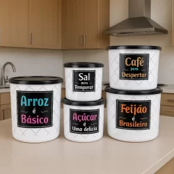 Kit 5 Peças Mantimento Jogo De Plástico Porta Mantimentos Condimentos Organizadores De Cozinha