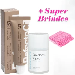 Kit Tinta Refectocil Nº 3.1 Castanho Claro + Oxidante Sobrancelhas Cilios Barba Bigode Ox Liquido 100ml Tintura Pintar