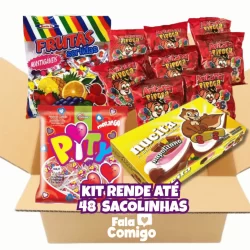 Caixa Kit Guloseimas Coloridas Nucita Pipoca Bala Pirulito