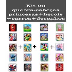 Kit 20 Jogos Quebra Cabeça Infantil em Madeira Mdf 16peças cada 20 unidades desenhos menina e menino