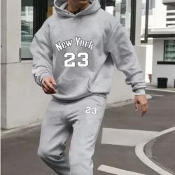 Conjunto Canguru New York 23 Casaco Blusa de Frio Com Capuz e Bolso + Calça Moletom Jogger 23 Unissex