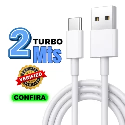 Cabo Turbo 2 Metros V8 Tipo C iPhone Lightning Carregamento Rápido e Dados Anatel Original
