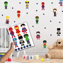 Kit 132 Adesivos Para Parede Heróis, Papel de Parede Infantil, Decoração Quarto Menino Vingadores