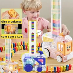 Trenzinho Divertido Dominó Luz Som Adesivo / 3D Empilha Número Presente Infantil Brinquedo Montessori Educativo Jogos