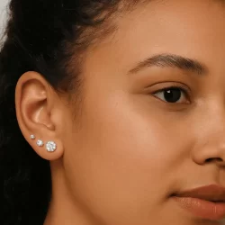 Trio de Brincos Prata 925 Legítima Zircônia Redonda 3mm, 4mm e 5mm