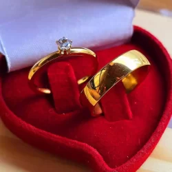 Aliança 8mm de Casamento noivado banhado Ouro 24k Tradicional Original + Solitário (1 UNIDADE) COD-23