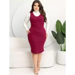 Vestido feminino look elegante e moderno com bolso Tubinho acompanha  Blusa manga longa moda evangélica