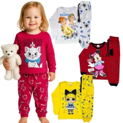 kit 3 conjuntos Pijama Bebê menina 100% algodão comprido manga longa roupa dormir  frio meia estação