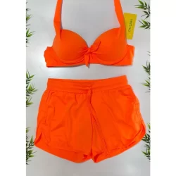 Top biquini com shorts praia e piscina, verão P/M/G/GG. feminino cor laranja